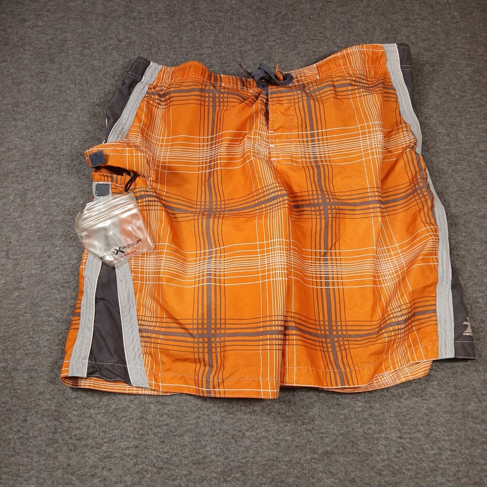 ZeroXposur Board Shorts Mens XL Orange Plaid Swim Trunks 88000-6‎